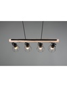 Sospensione Barra Legno 4 Luci Jaipur Industriale Vintage Nero E Legno Trio Lighting