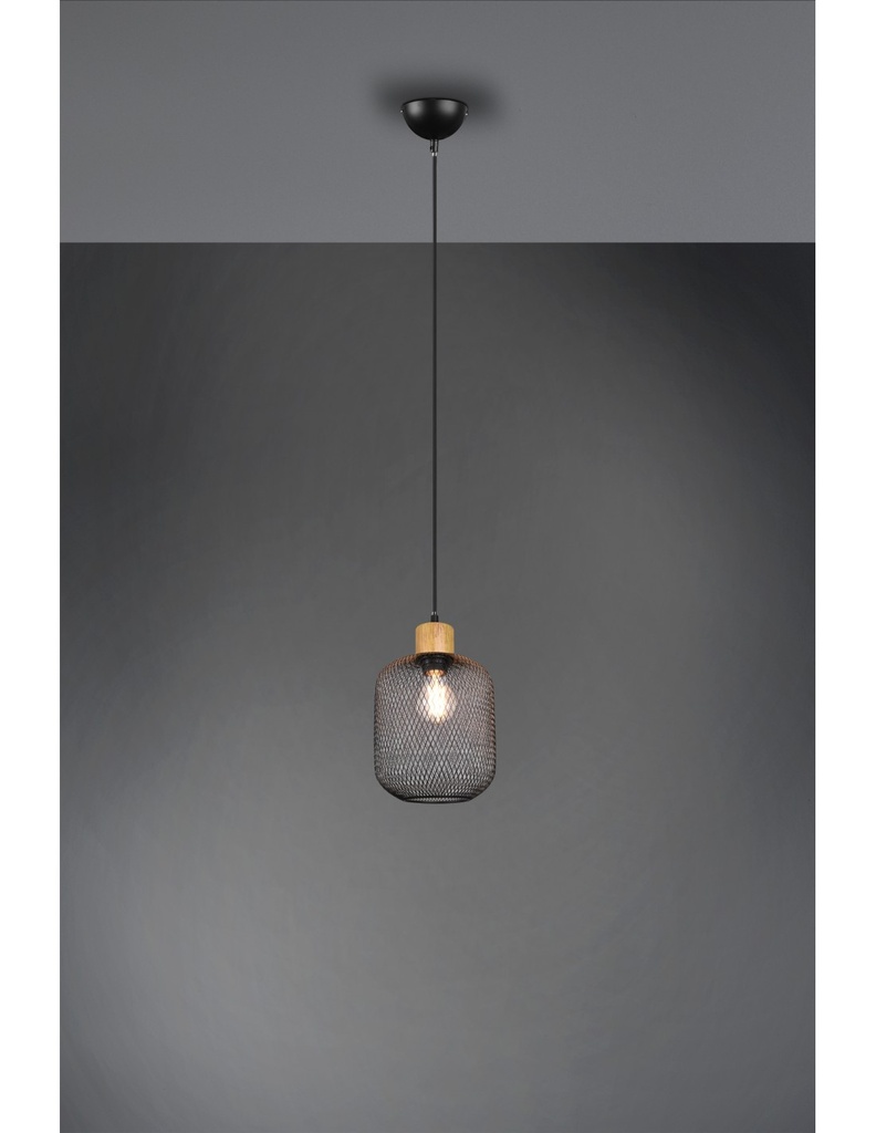Sospensione Calimero 1xE27 Rete Metallo Nero Ø18 cm Trio Lighting