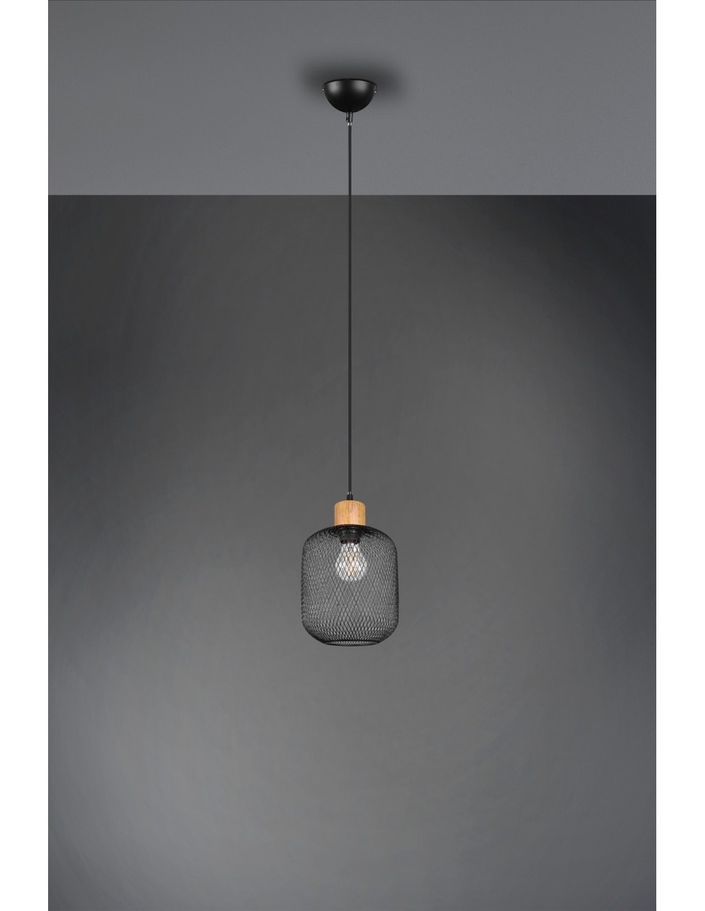 Sospensione Calimero 1xE27 Rete Metallo Nero Ø18 cm Trio Lighting
