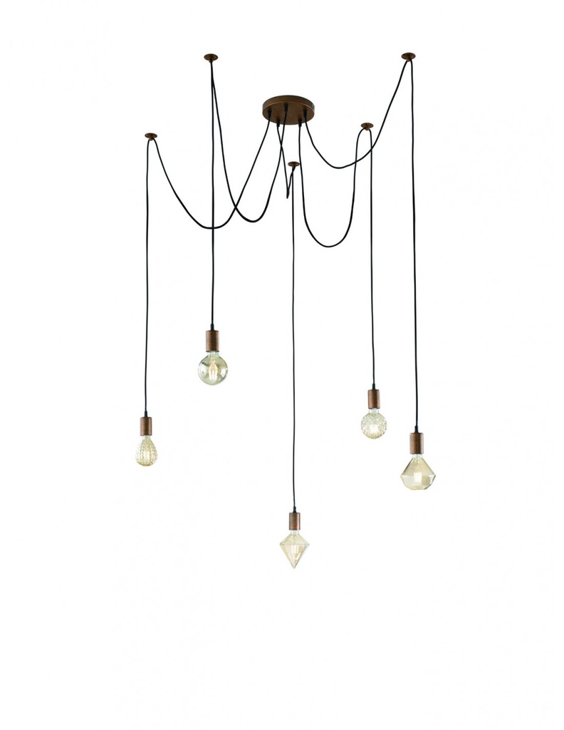 Sospensione Cord Ragno Rame Antico 5xE27 Con Decentramento Trio Lighting