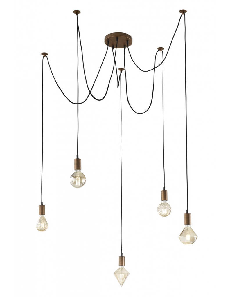Sospensione Cord Ragno Rame Antico 5xE27 Con Decentramento Trio Lighting