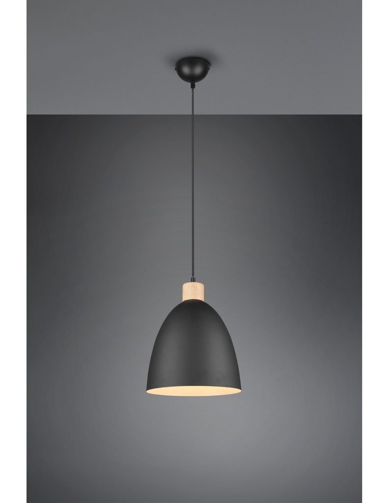 Sospensione Cucina Jagger Metallo Nero Inserto Legno Trio Lighting