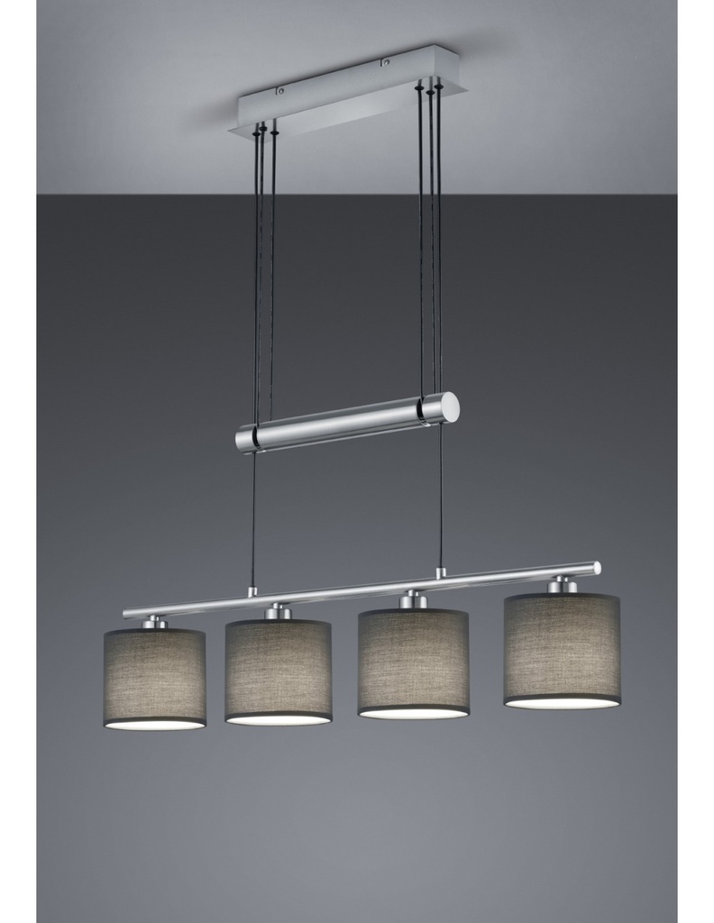 Sospensione Garda Nichel 4 Paralumi Tessuto Grigio L77 cm Trio Lighting