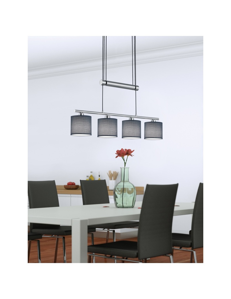 Sospensione Garda Nichel 4 Paralumi Tessuto Grigio L77 cm Trio Lighting