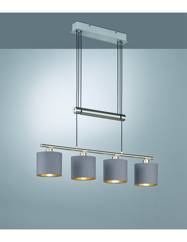Sospensione Garda Nichel 4 Paralumi Tessuto Tortora-Oro L77 cm Trio Lighting