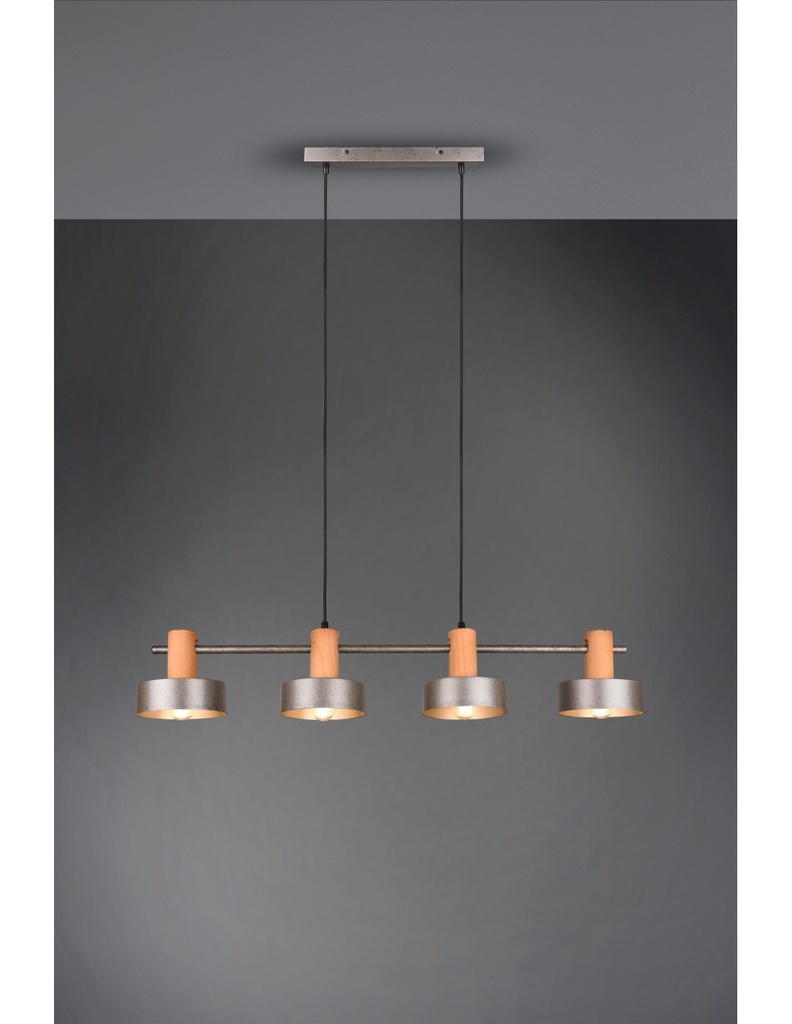 Sospensione Gaya 4xE14 Nichel Antico E Legno L90 cm Trio Lighting