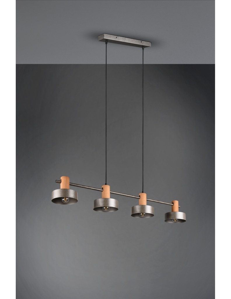 Sospensione Gaya 4xE14 Nichel Antico E Legno L90 cm Trio Lighting