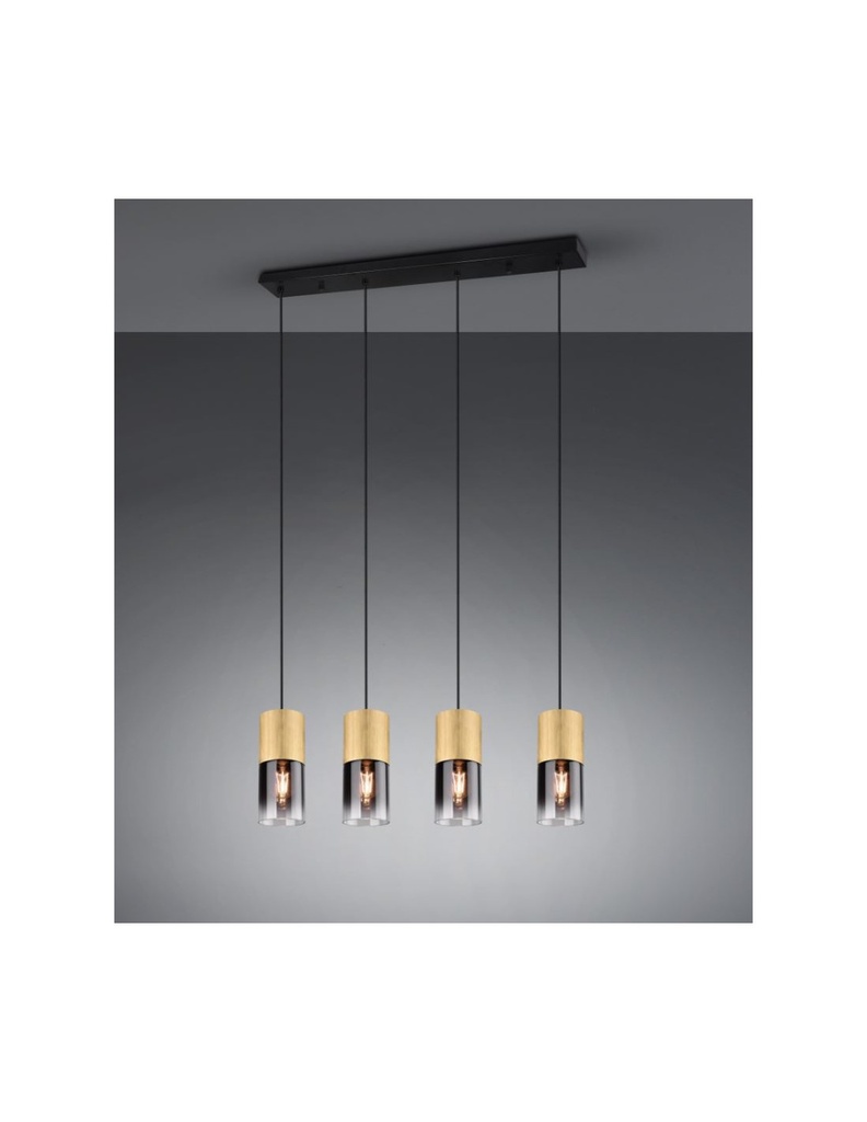 Sospensione Isola 4 Cilindri Ottone Con Vetro Fumé Robin Trio Lighting