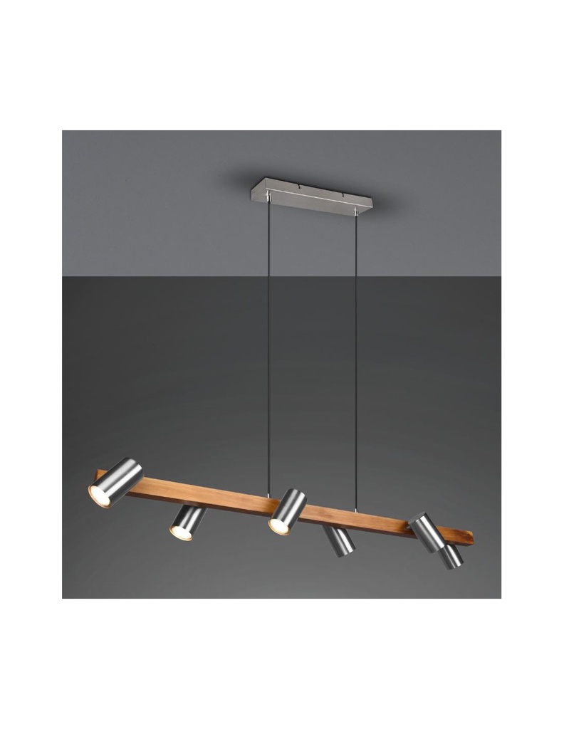 Sospensione Isola Legno 6 Spot Nichel Cilindrici Orientabili Marley Trio Lighting