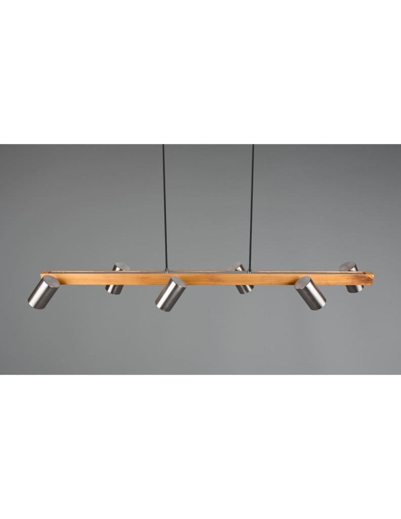 Sospensione Isola Legno 6 Spot Nichel Cilindrici Orientabili Marley Trio Lighting