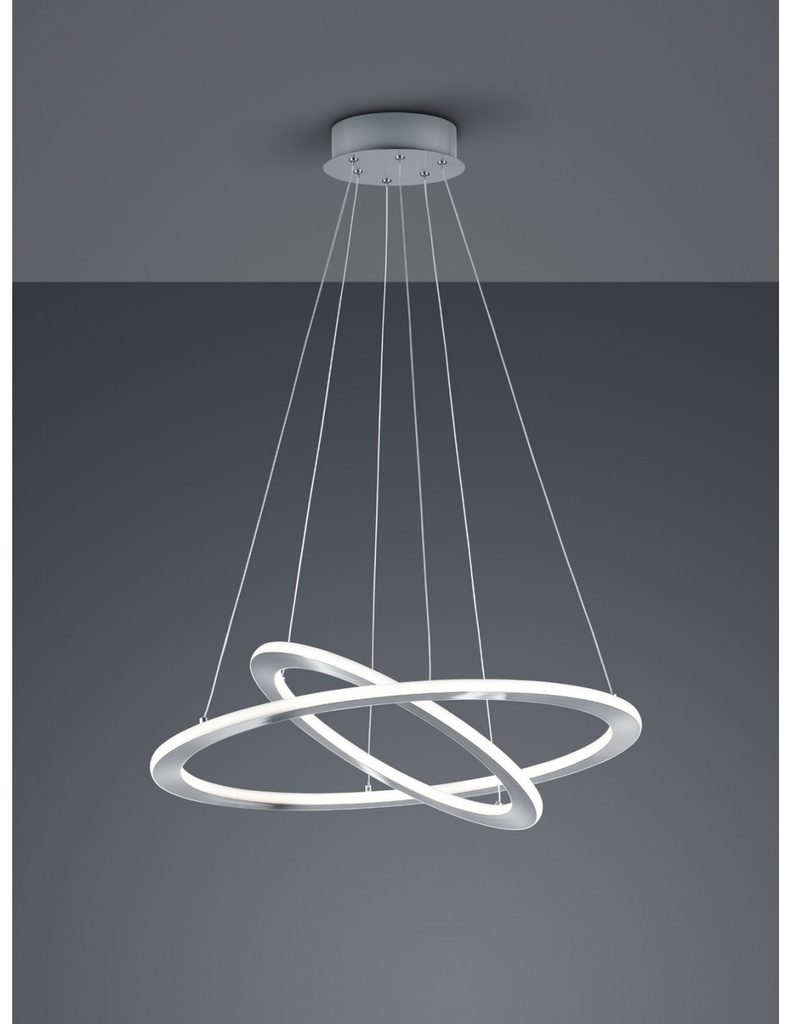 Sospensione Led Dimmerabile 2 Anelli Durban Nichel Ø60 cm Trio Lighting