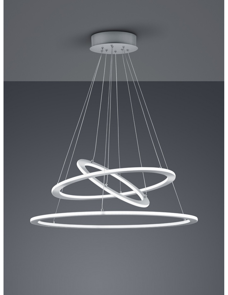 Sospensione Led Dimmerabile 3 Anelli Durban Nichel Ø80 cm Trio Lighting