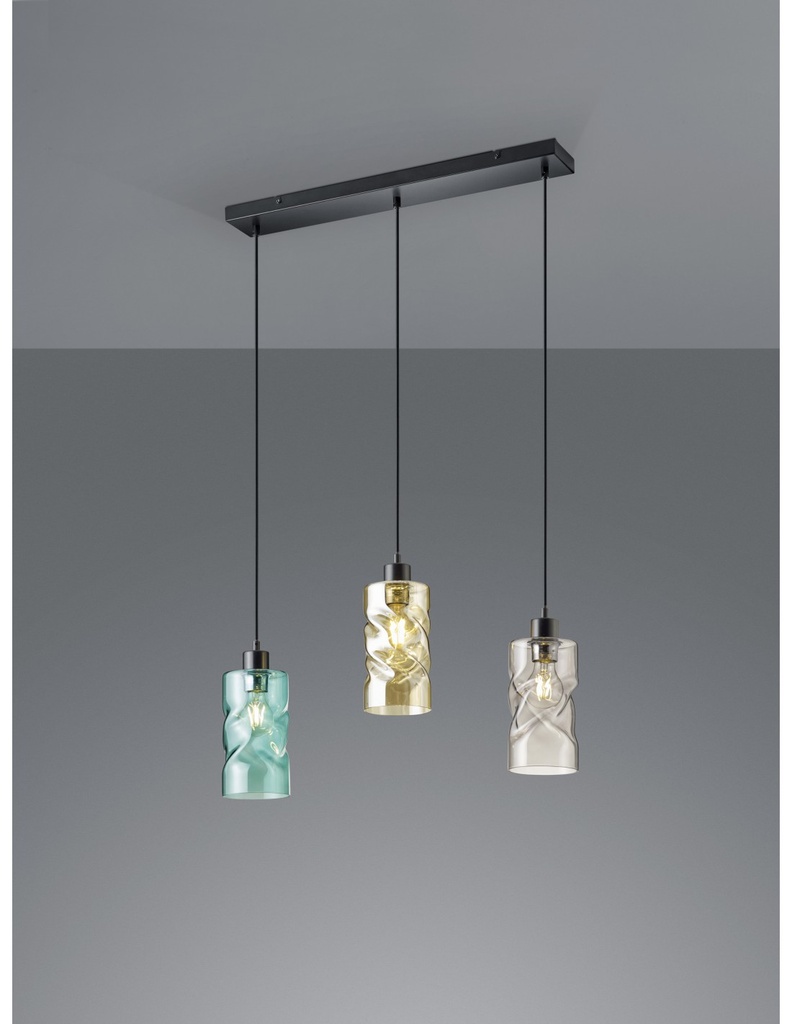 Sospensione Moderna Swirl 3xE27 Nero E Vetri Multicolor L60 cm Trio Lighting