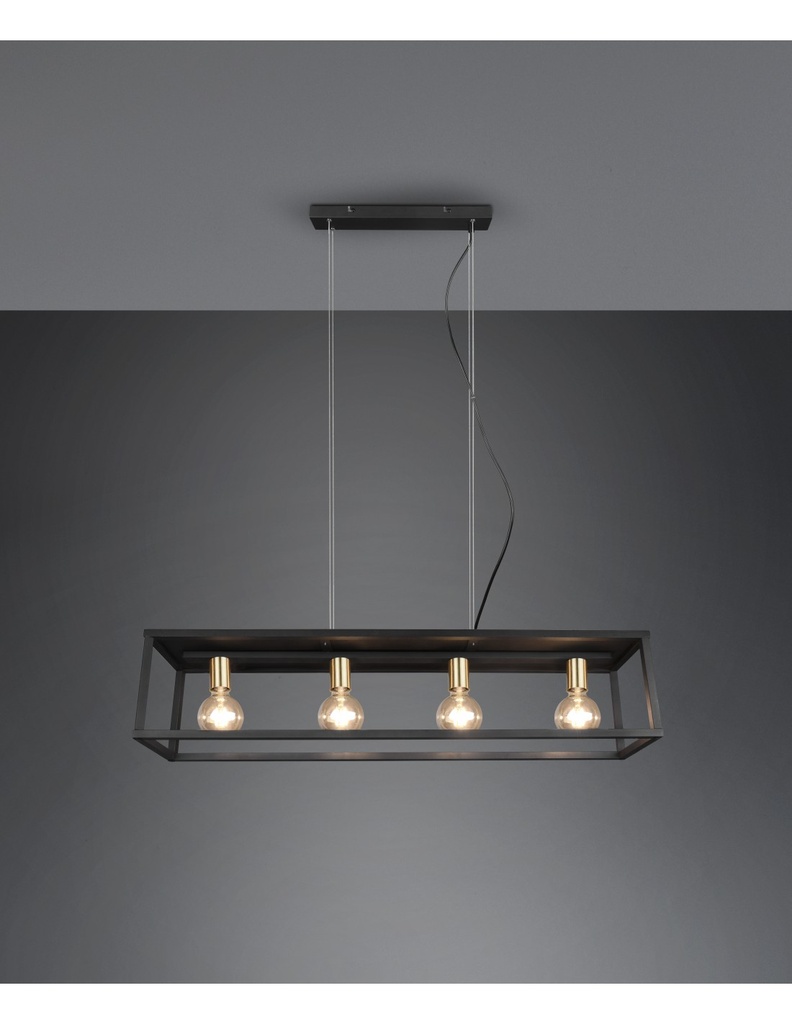 Sospensione Per Salotto 4 Luci Cornice Metallo Nero Vito Trio Lighting