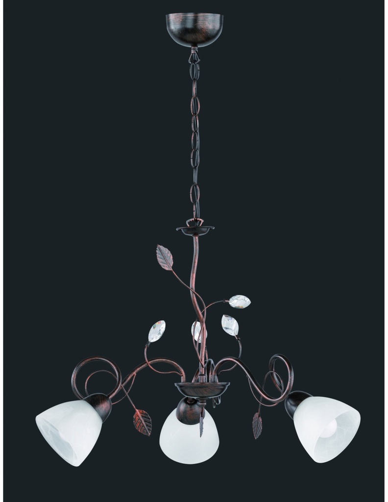 Sospensione Rustica 3xE14 Traditio Ruggine Coppe Vetro Bianco Ø70 cm Trio Lighting