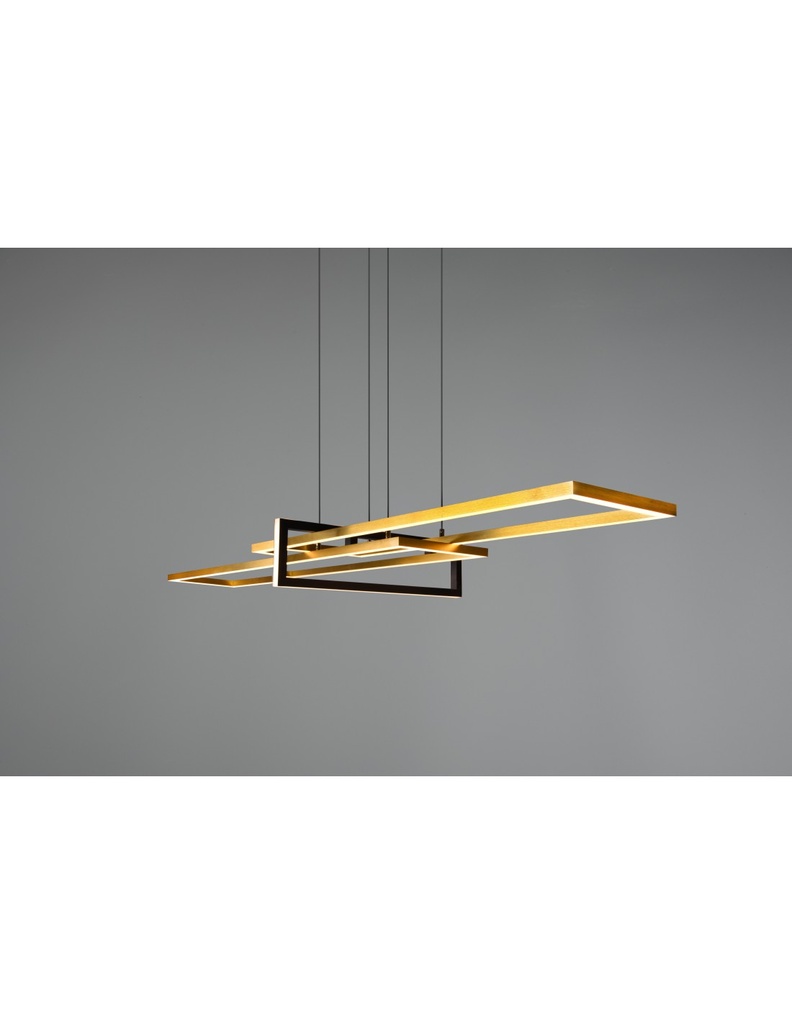 Sospensione Salinas 3 Rettangoli Led 34w Oro-Nero L110 cm Dimmerabile Trio Lighting