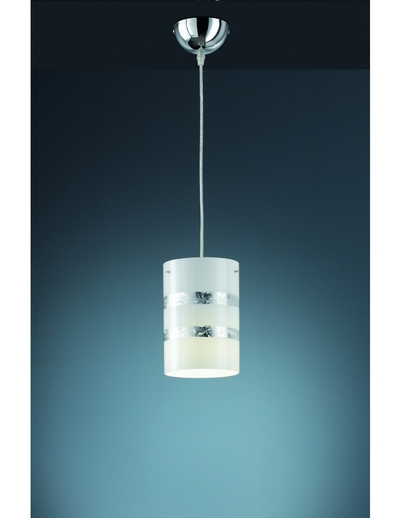Sospensione Singola Moderna Vetro Decoro Foglia Argento Nikosia Trio Lighting