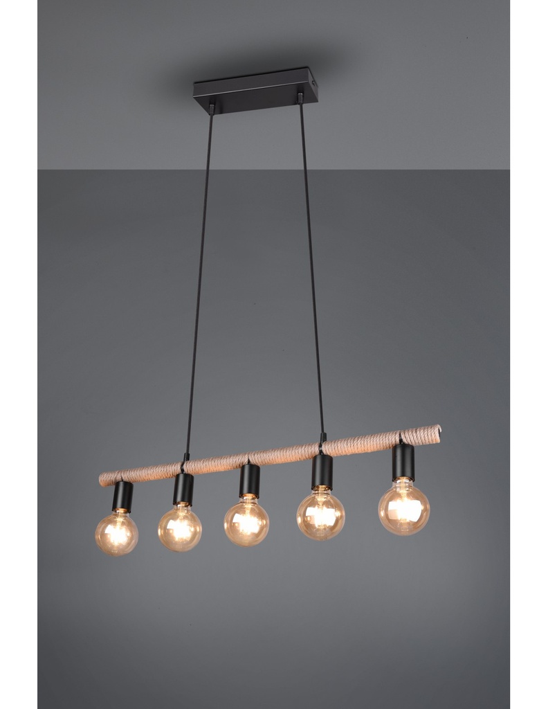 Sospensione Vintage Bilanciere Einar Nero E Corda Trio Lighting