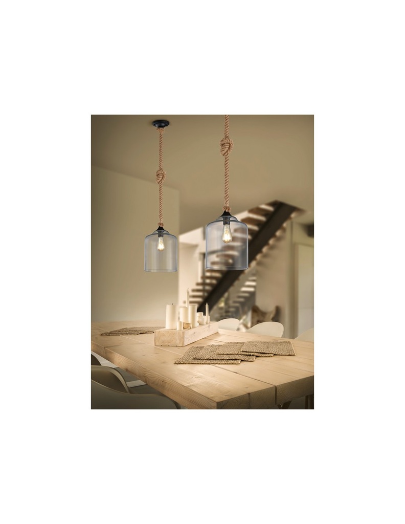 Sospensione Vintage Corda Judith Paralume Vetro Trasparente Trio Lighting