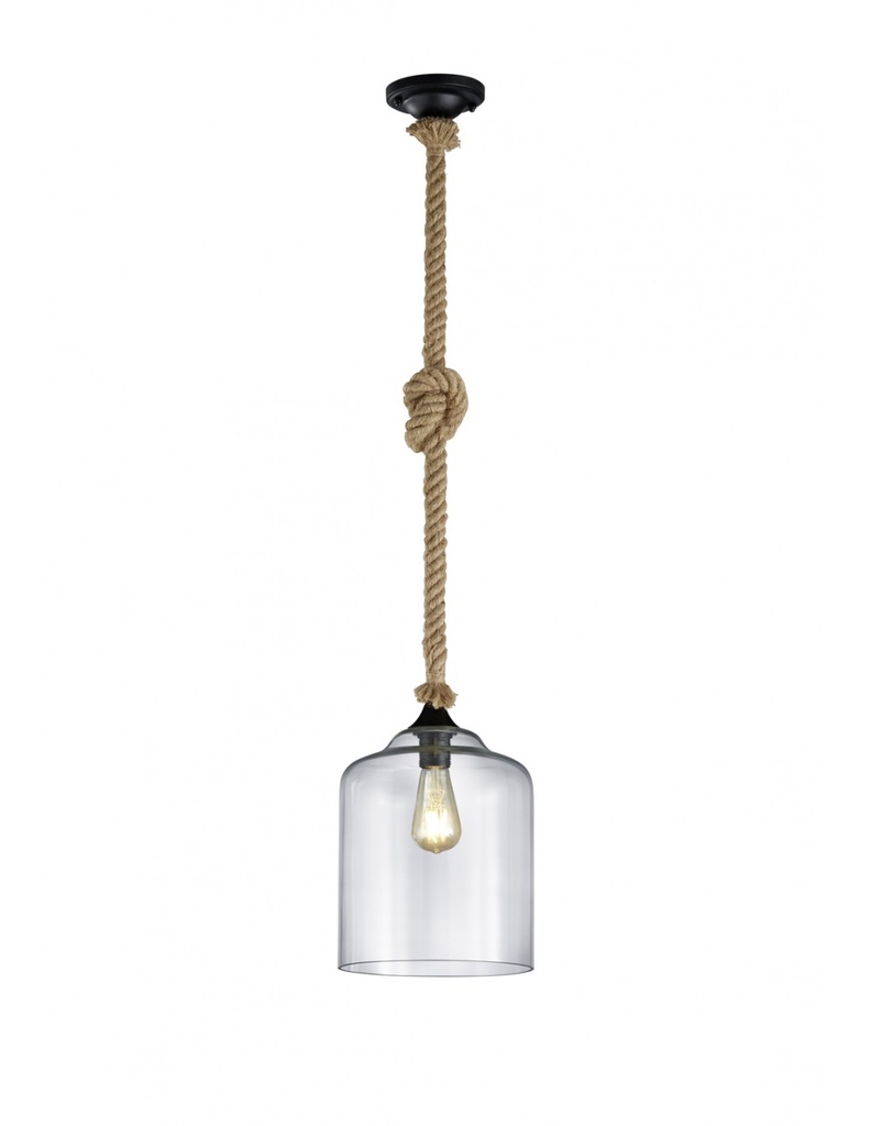 Sospensione Vintage Corda Judith Paralume Vetro Trasparente Trio Lighting