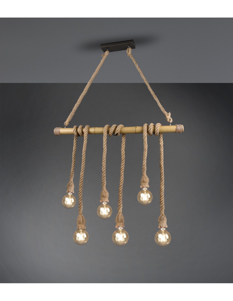 Sospensione Vintage Wilma Barra Bambù E Corda L100 cm Trio Lighting