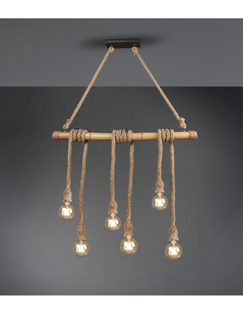 Sospensione Vintage Wilma Barra Bambù E Corda L100 cm Trio Lighting