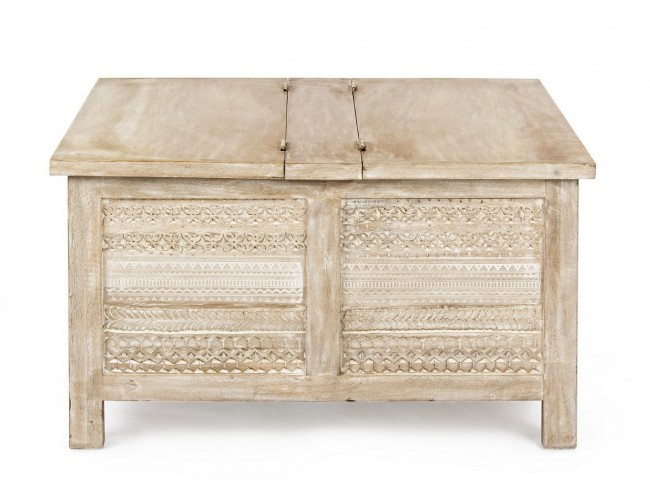 Tavolino con contenitore Mayra in legno naturale 80x80x45