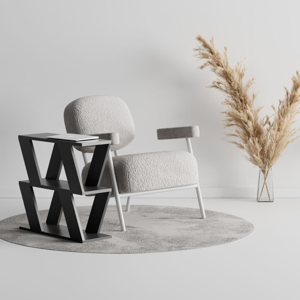 Tavolino Laterale da Salotto Lazena Antracite 3 Ripiani 57 cm 60 cm 22 cm