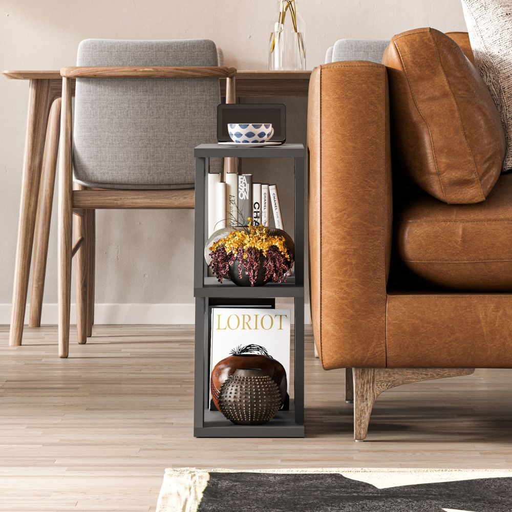 Tavolino Laterale da Salotto Lazena Antracite 3 Ripiani 57 cm 60 cm 22 cm