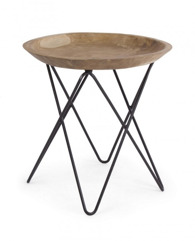 Tavolino in legno e acciaio stile industriale cm Ø50x50h cm
