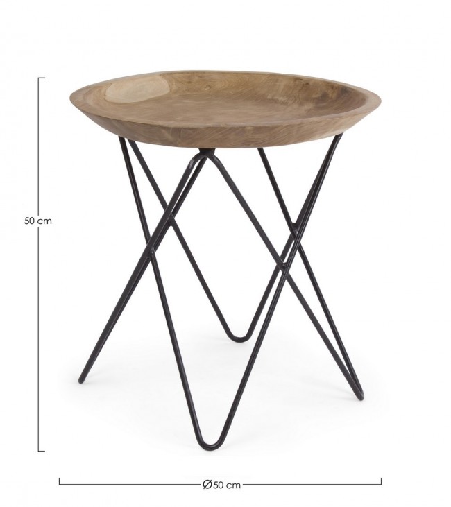Tavolino in legno e acciaio stile industriale cm Ø50x50h cm