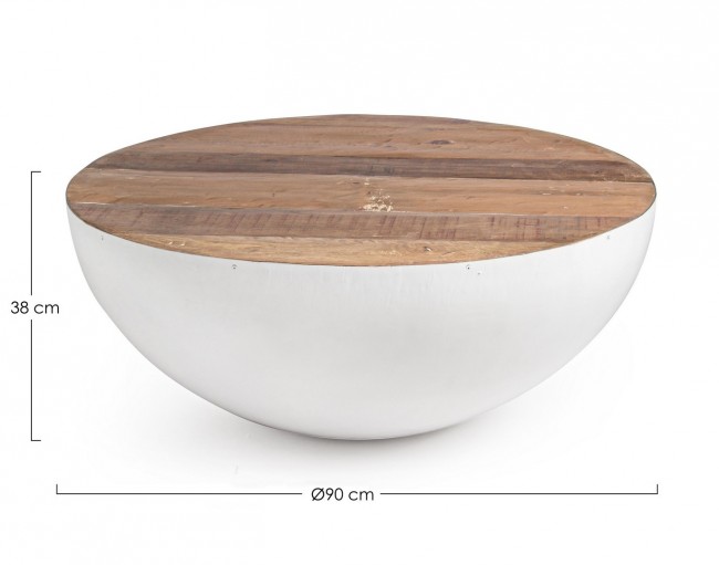Tavolino bianco in legno riciclato stile design cm Ø90 - 38