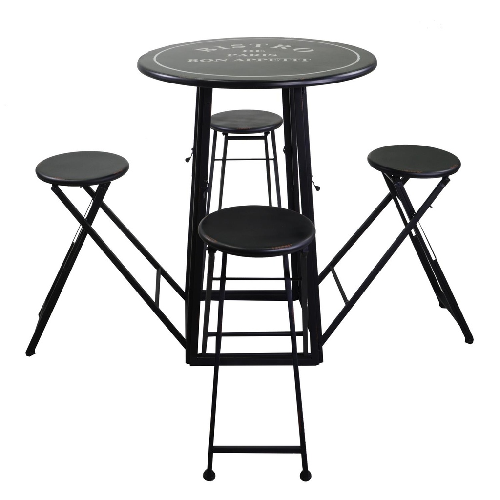 Tavolino bistro metallo  4 sgabelli nero tondo  Pieghevoli salvaspazio