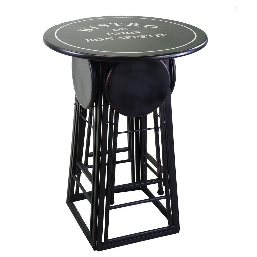 Tavolino bistro metallo  4 sgabelli nero tondo  Pieghevoli salvaspazio