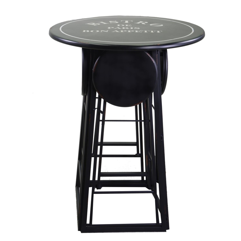 Tavolino bistro metallo  4 sgabelli nero tondo  Pieghevoli salvaspazio