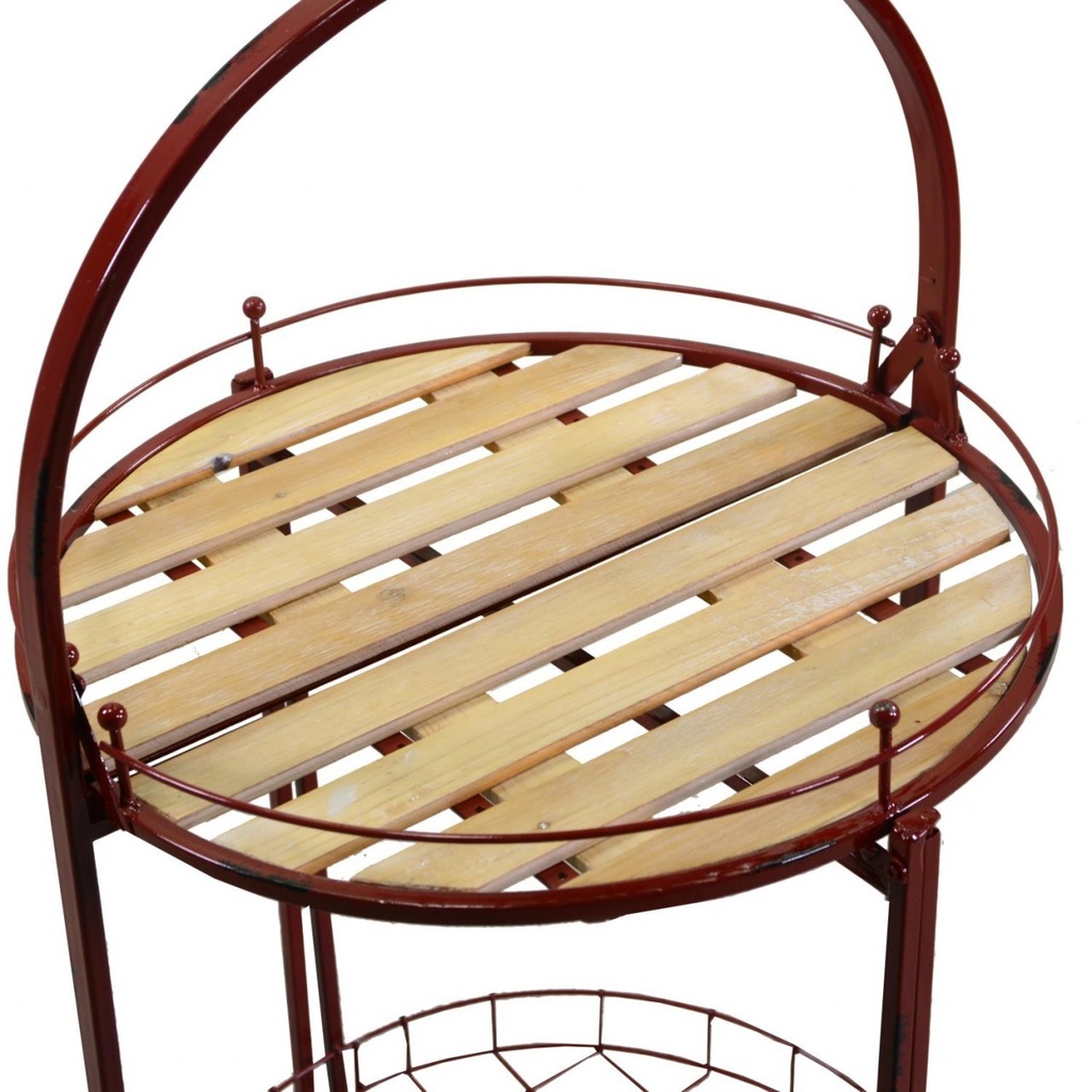 Tavolino metallo con ruote richiudibile rosso tondo cmø49h67/98