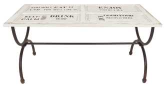 Tavolo  top bianco con scritte  cm 78,5 x 160 x h 76