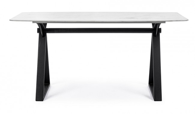 Tavolo bianco acciaio e vetro effetto marmo stile design cm 160x90