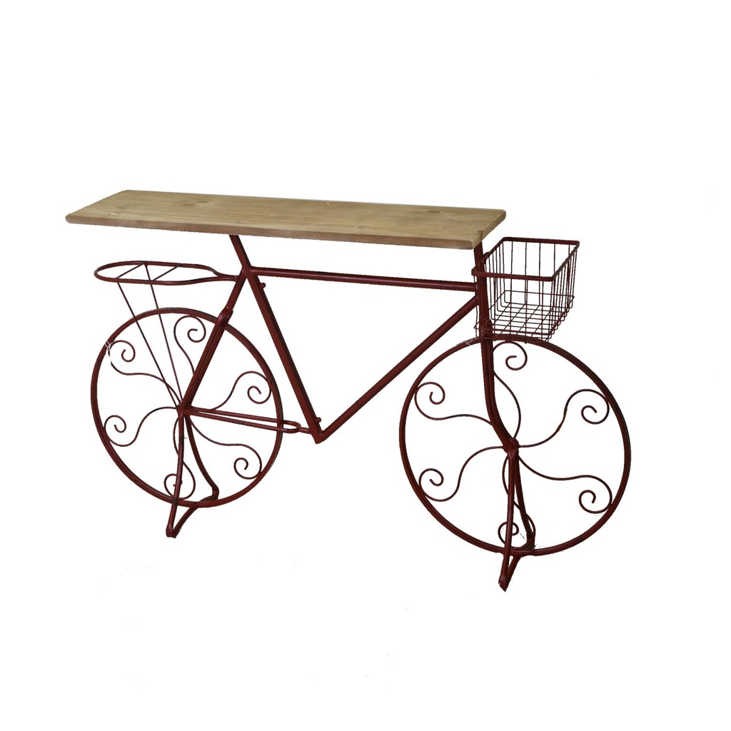 Tavolo design  arredo ferro bicicletta rosso cm123x28x74.5