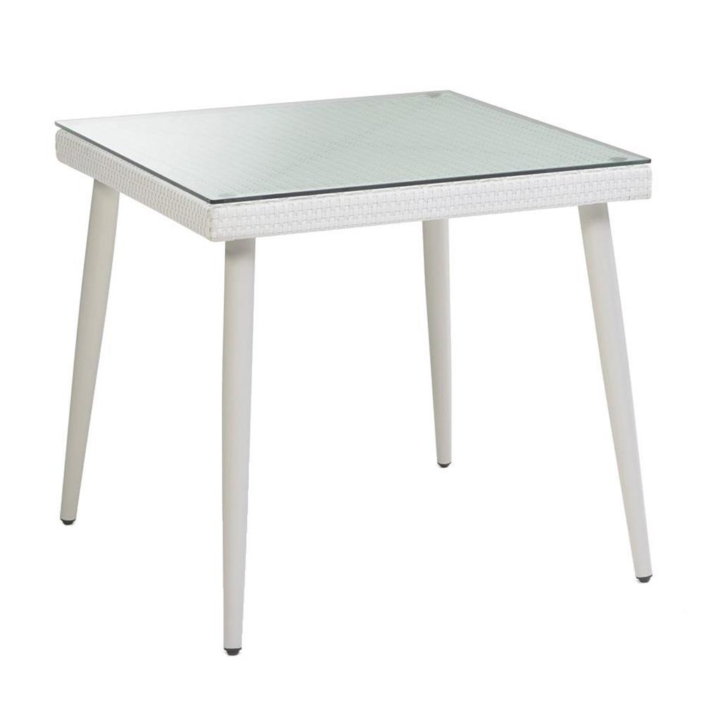 Tavolo polyarattan quadrato bianco crema con vetro 90x90x77h cm