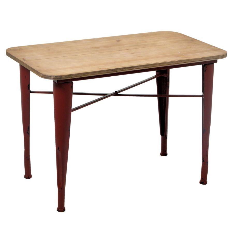 Tavolo rettangolare edimburgo in metallo rosso con piano in legno h52,5 cm