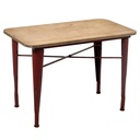 Tavolo rettangolare edimburgo in metallo rosso con piano in legno h52,5 cm