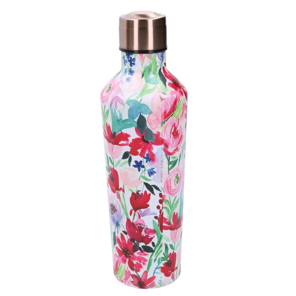 Round pink flowers steel thermos cm7x6,5h25,5