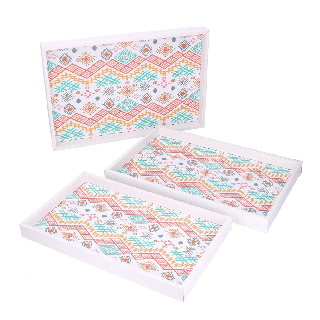 Rectangular white wooden tray 1-3 cm45x30h4