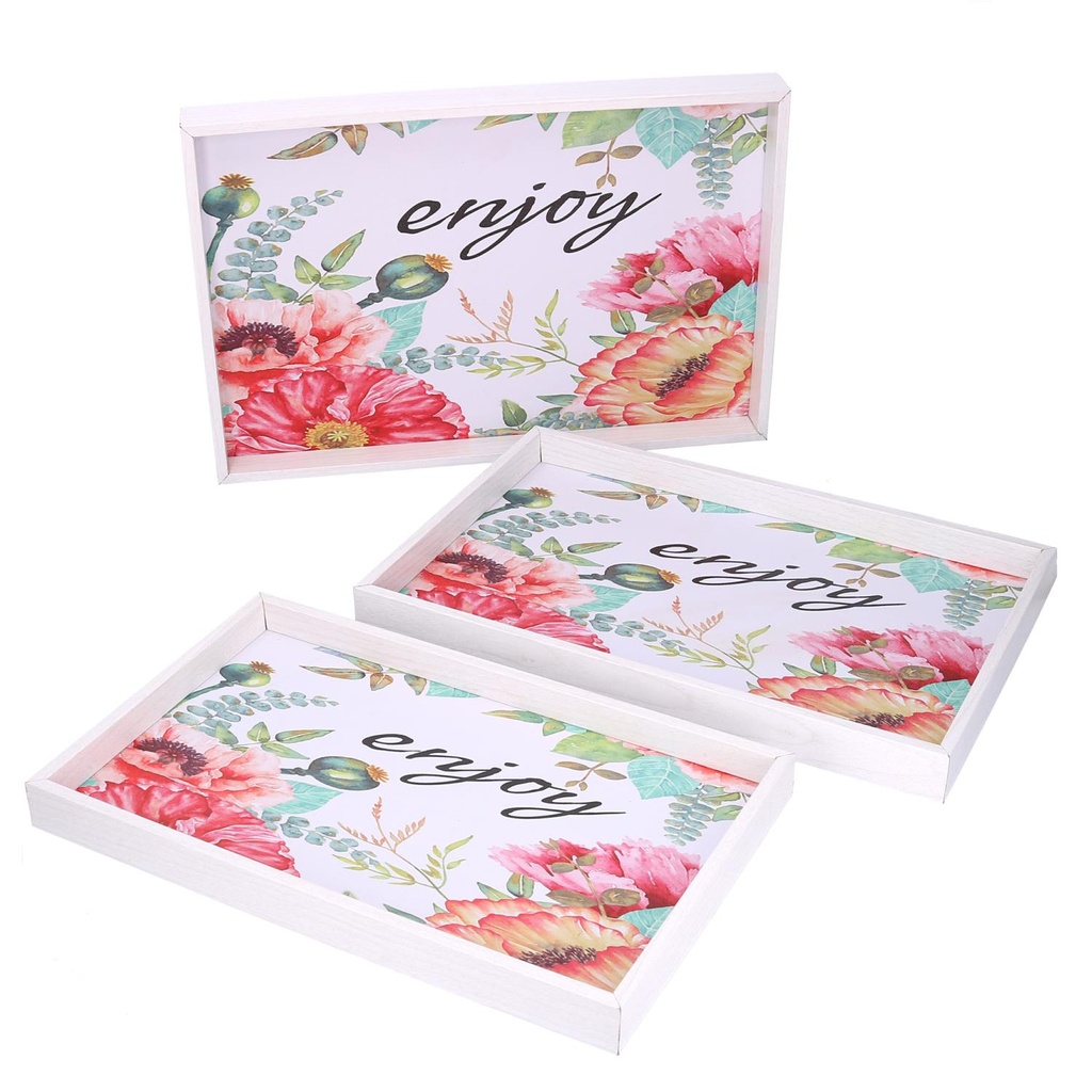Wooden tray 1-3 enjoy white rectangular cm45x30h4