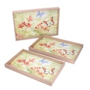 Rectangular wooden tray with 1-3 green butterflies cm45x30h4