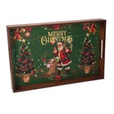 Vassoio legno 1-3 rosso verde scritta Merry Christmas rettangolare cm 45x30h4,5