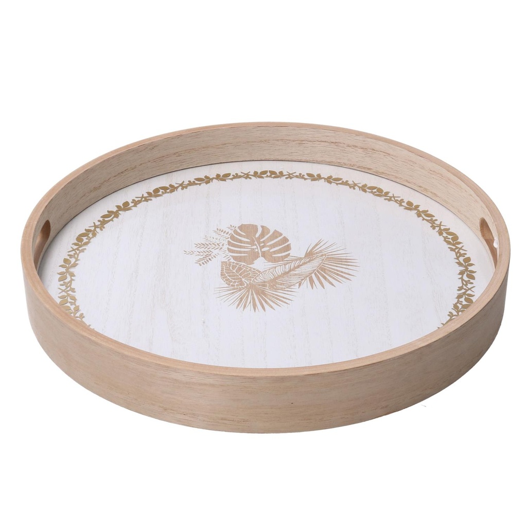 Vassoio legno bianco tondo cmø35h4,5