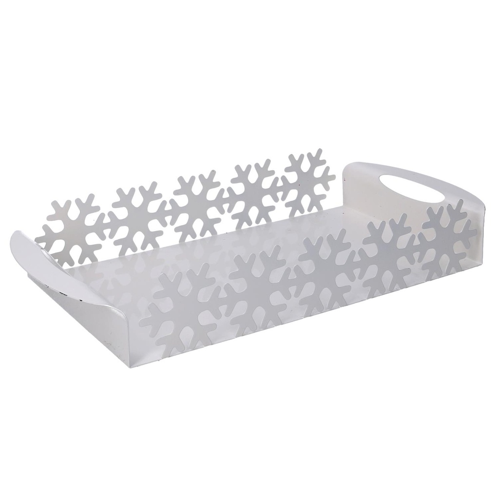 Rectangular white snowflake metal tray cm41x20h6,5