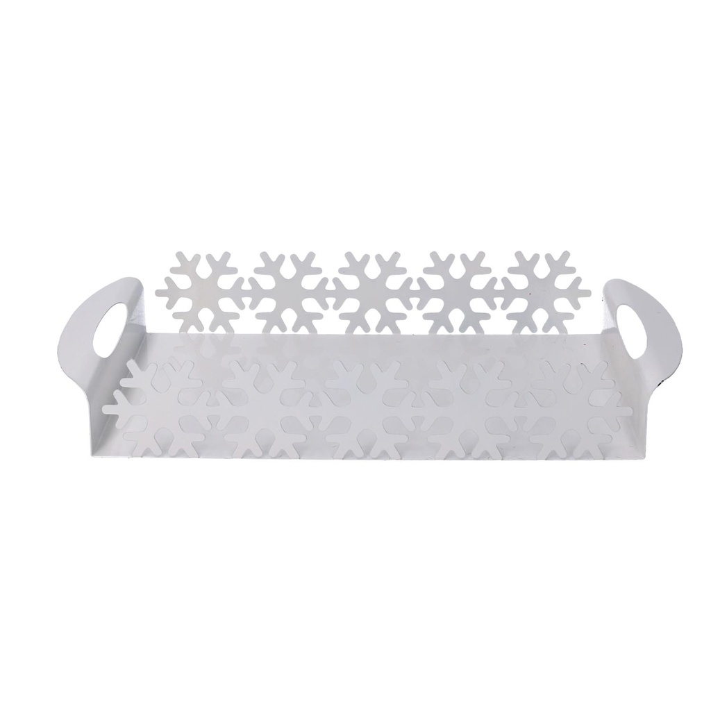 Rectangular white snowflake metal tray cm41x20h6,5